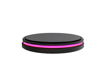 Circular platform with pink neon light isolated on a transparent background