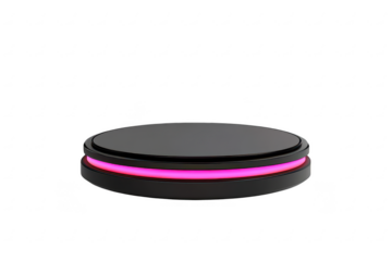 Circular platform with pink neon light isolated on a transparent background
