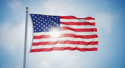 Obraz premium Waving Red White Blue Flag Against Bright Sunny Sky