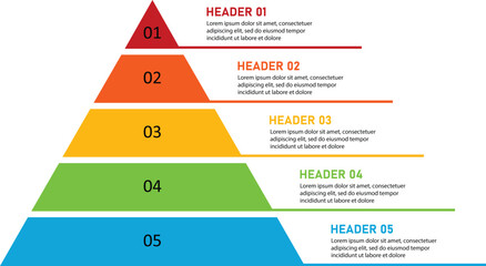 Five level pyramid infographic with colorful sections and text placeholders