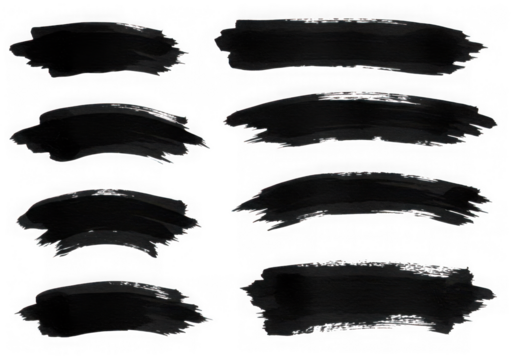 Set of black brush strokes isolated on transparent background