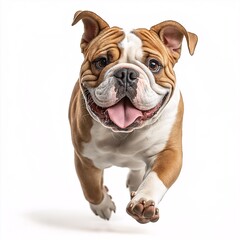 Obraz premium Cute Active Bulldog Puppy With a Wagging Tail. Lively Canine Friend in Joyful Studio Portrait