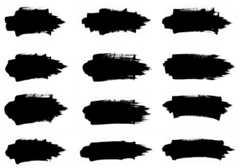 Set of black paint brush strokes isolated on transparent background