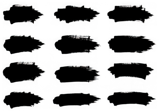 Set of black paint brush strokes isolated on transparent background