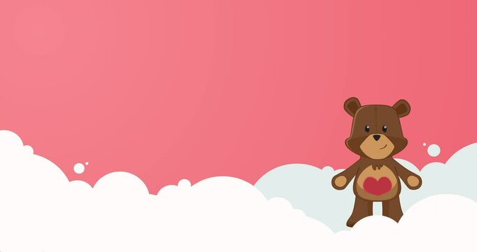 cute teddy bear dancing happily while celebrating Valentine's Day