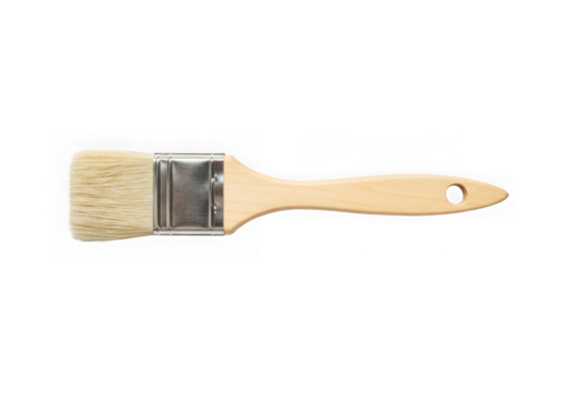 Paint brush with wooden handle isolated on transparent background