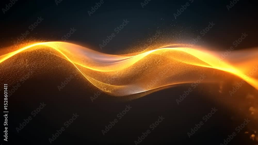 Wall mural golden energy wave with glowing particles, abstract background for presentation slides