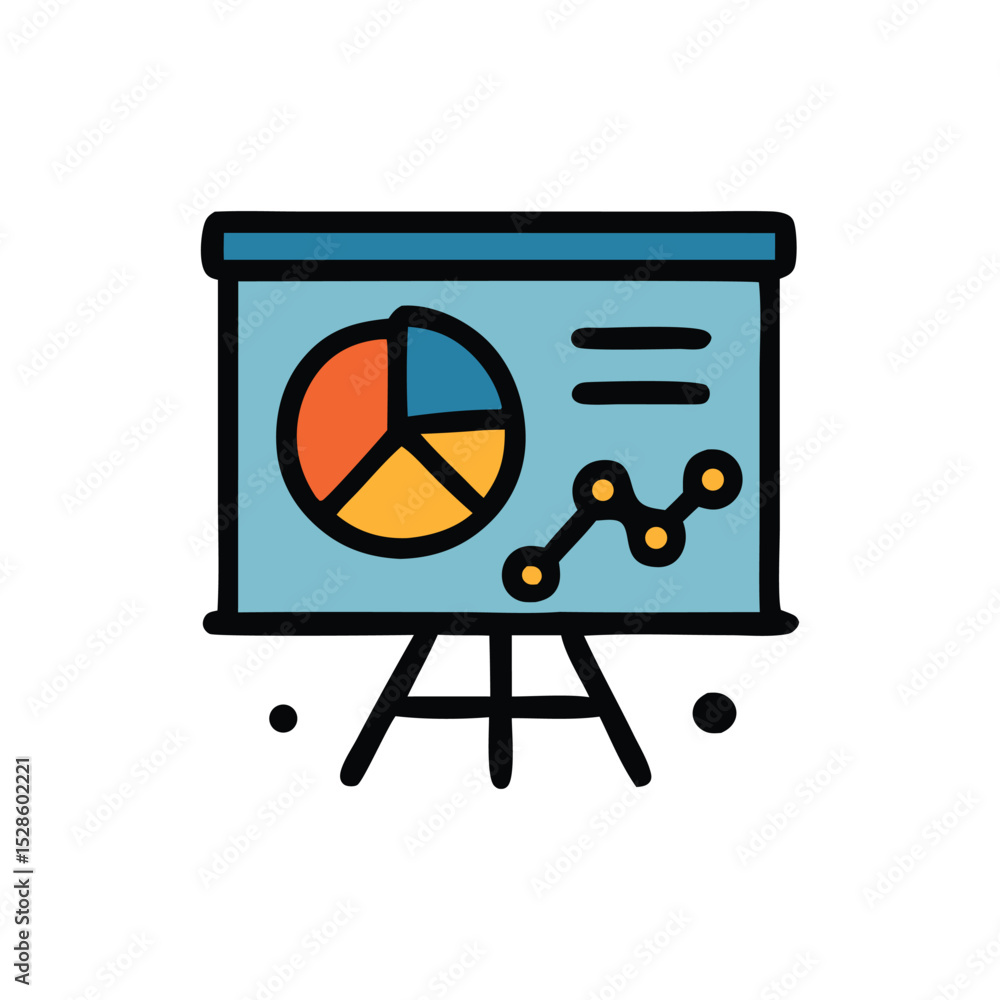 Poster a presentation board displaying a pie chart and line graph, showing data.