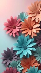 Elegant Paper Flowers Displayed on a Gradient Background in Pastel Hues