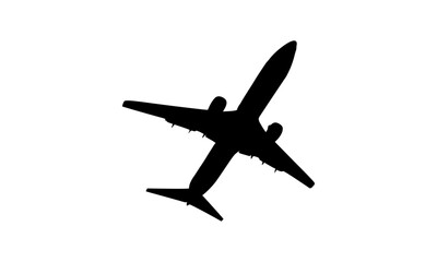 Commercial airplane silhouette in climbing flying poses, isolated on white background, vector illustration for aviation, travel, and transportation design themes.