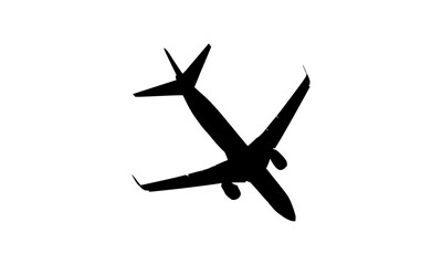 Commercial airplane silhouette in descend flying poses, isolated on white background, vector illustration for aviation, travel, and transportation design themes.