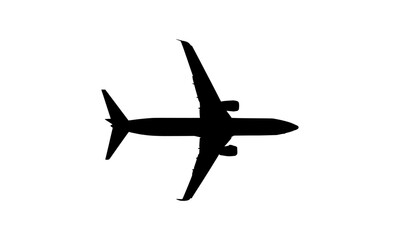 Commercial airplane silhouette in cruising altitude flying poses, isolated on white background, vector illustration for aviation, travel, and transportation design themes.