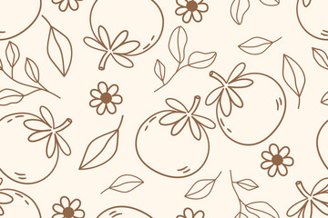 Seamless pattern with tomato flowers and leaves