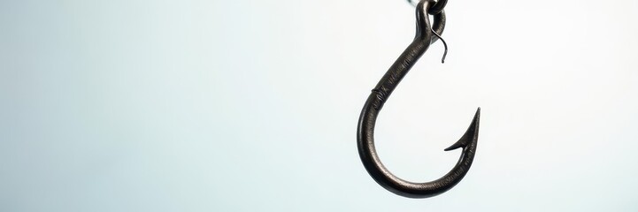Heavy-duty fishing hook, bright white backdrop , sharp, object