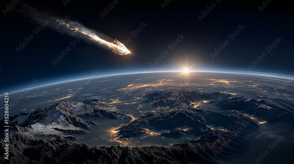 Poster celestial collision: witness the dramatic encounter of a celestial object with earth, an awe-inspiri