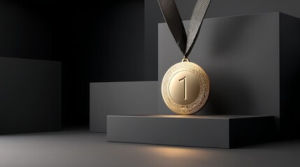 High quality photo of realistic award. Winning medal. Glass 3D mockup. Acrylic design of first place prize. Silver or golden certificate. Competition trophy.