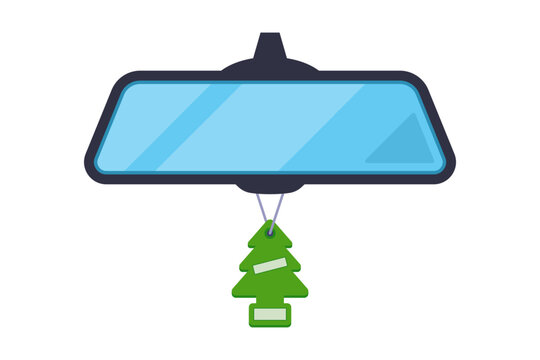 Car rear view mirror with key fob. flat illustration.