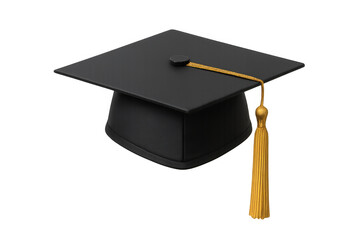 Graduation cap featuring black color and golden tassel, symbolizing academic success against transparent backdrop