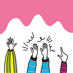 Clapping hands. Colorful doodle hands clapping, appreciation and approval concept. People crowd applaud to congratulate success job.