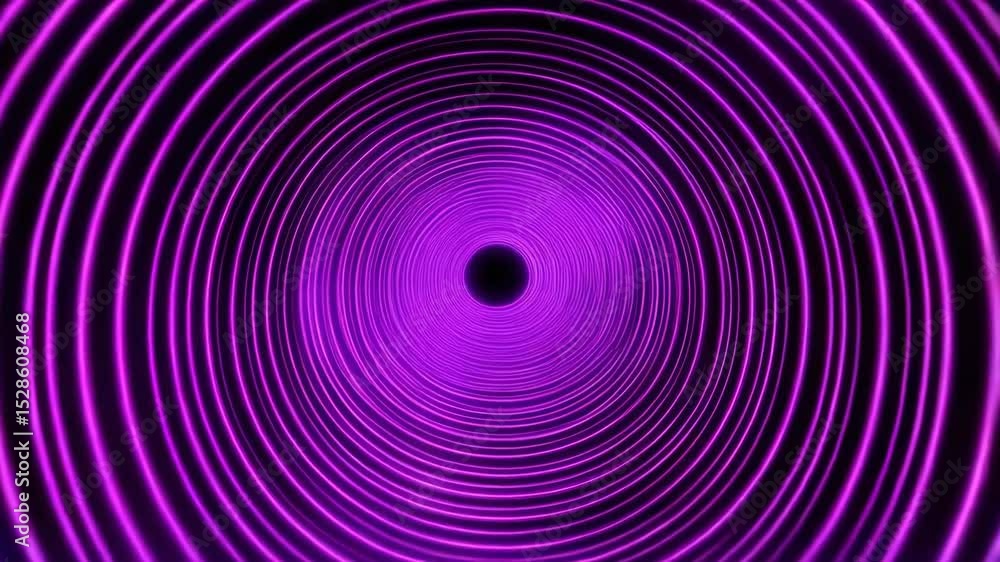 Poster abstract looping animation of purple circular lines, geometric tunnel and light trails moving forwar