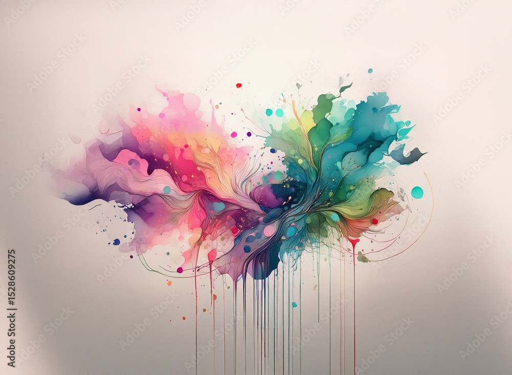 Aufkleber abstract watercolor art with vibrant colors and flowing shapes against a soft background. splashes a