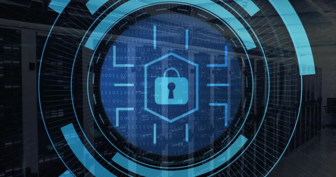 data particles initiating HUD activation, shield icon appearing, arcs rotating, securing servers