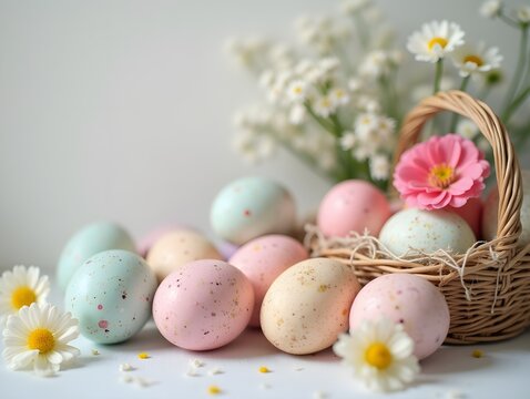 Easter eggs and flowers on a table