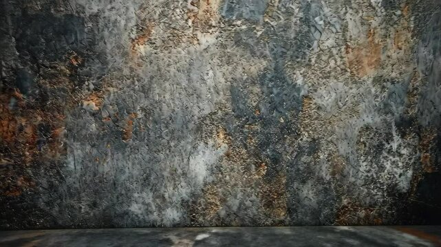 Rusticated wall with varied textures and surface floor with aging effects