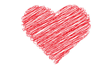 Red heart on white background, handwritten
