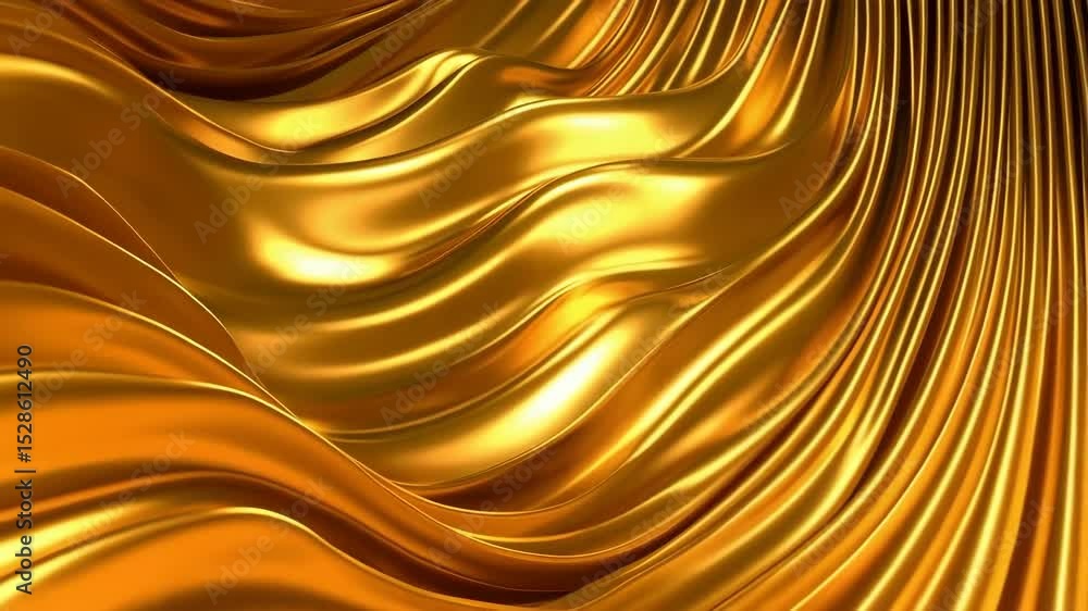 Poster luxurious golden fabric surface with flowing liquid texture, showcasing smooth curves and reflective