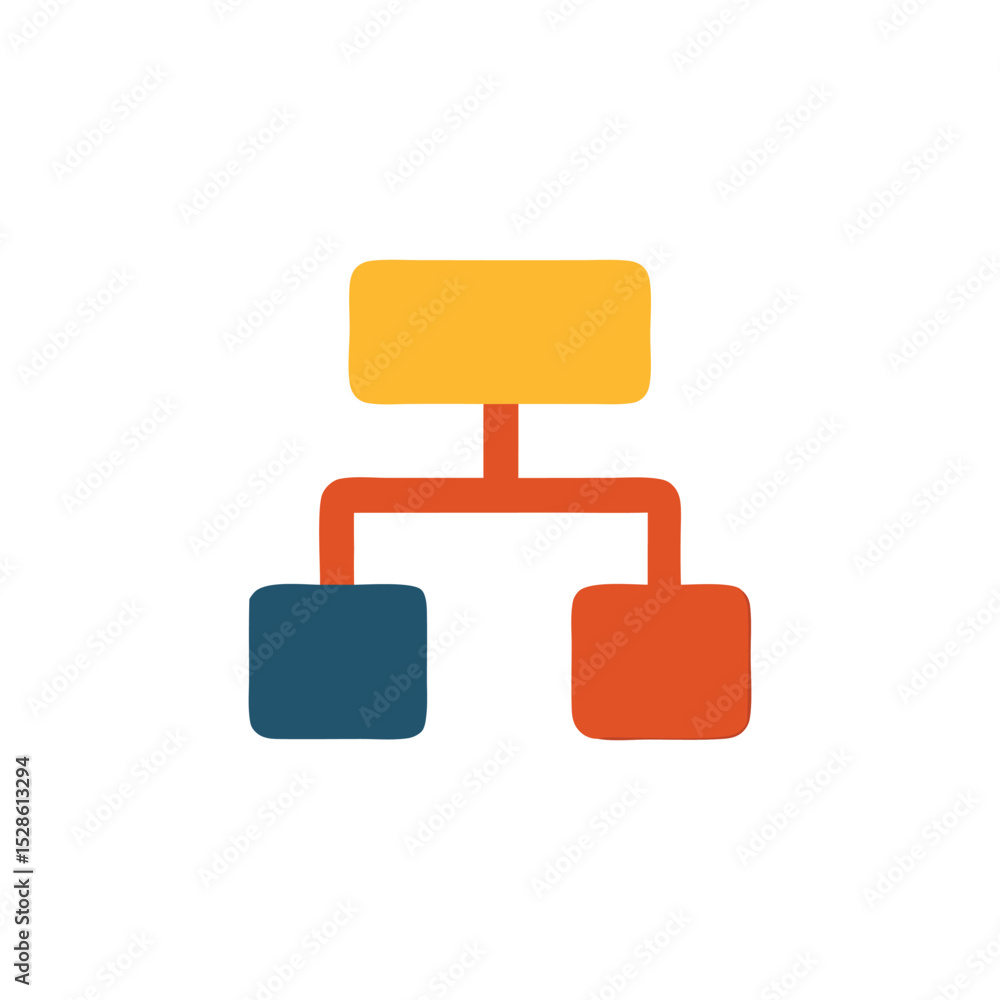 Poster colorful hierarchical chart diagram with connecting lines.