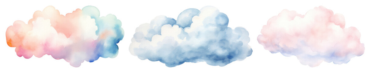 PNG Colorful watercolor clouds illustration, element set on transparent background © Rawpixel.com