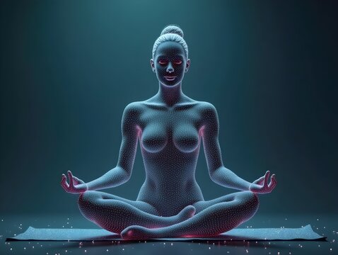 AI generated A woman in a yoga pose, deep in meditation, finding inner peace and tranquility through her practice. Generative AI