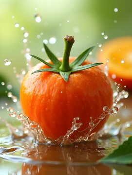 A fresh fruits or vegetables with water droplets creating a splash advertising food photography