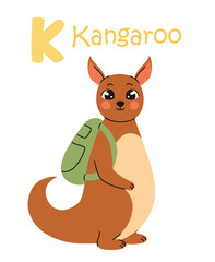 Cute children's alphabet. Kangaroo and letter K. Animals and letters of the alphabet. Flat vector illustration.