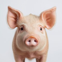 Cute Micro Piglet Face Portrait. Adorable Pink Domestic Pet with Whiskers. Animal Studio Photography