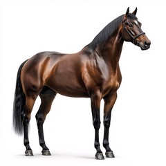 Obraz premium Majestic Brown Horse. Domestic Equine Animal with Glossy Coat and Pedigree in a Romantic Farmland Landscape - Animal Photography