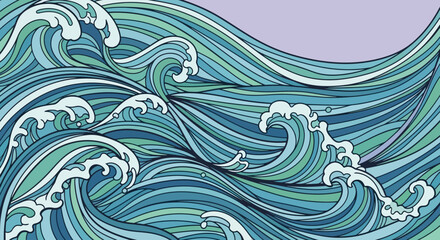 Abstract Ocean Waves Vector &ndash; Hand-Drawn Blue Sea Pattern Illustration