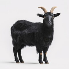 Fototapeta premium Black Goat Lifelike 3D Model Standing Proud with Sharp Horns - Realistic Fur Texture in Studio Shot
