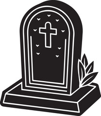 Obraz premium vector illustration of an old cemetery, tombstone illustration vector, tombstone silhouette vector icon black and white