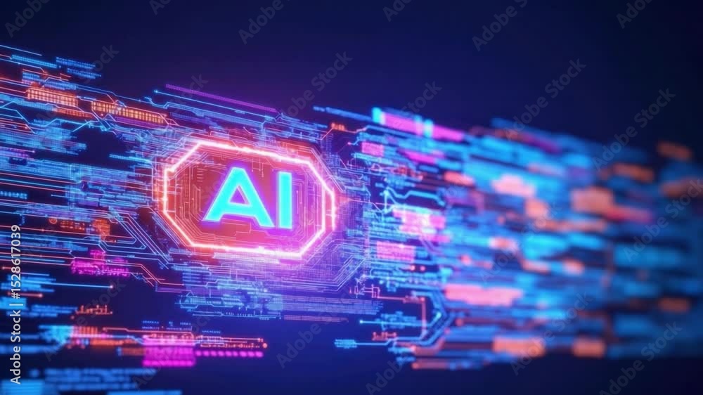 Aufkleber ai circuitry glow: a vibrant depiction of artificial intelligence with glowing neon lines forming in