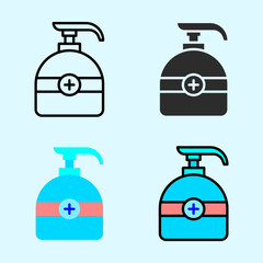 Hand pump bottle with medical cross in bold outline, representing antiseptic use in daily sanitation, ideal for web icons, clinic posters, or hygiene product branding visuals.