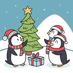 Happy Penguins Celebrating Christmas