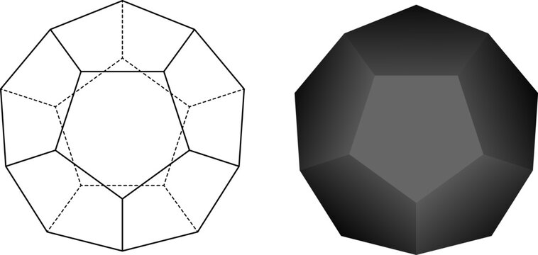 regular dodecahedron or pentagonal dodecahedron icon set