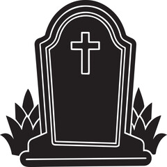 Obraz premium vector illustration of an old cemetery, tombstone illustration vector, tombstone silhouette vector icon black and white