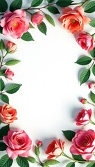 Square floral wreath, delicate blooms and lush foliage forming a frame , flower wreath, floral design