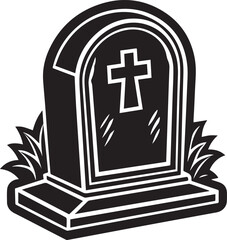 Fototapeta premium vector illustration of an old cemetery, tombstone illustration vector, tombstone silhouette vector icon black and white