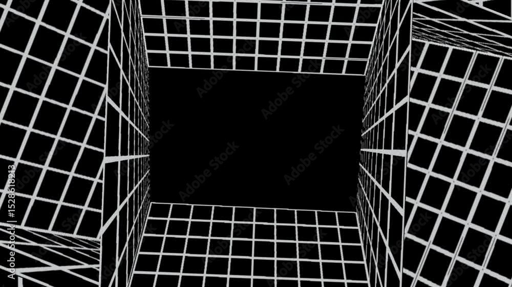 Poster 3d wireframe form. abstract structure in motion. black and white geometry