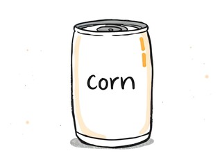 hand drawn illustration of a single can of corn on a clean white background