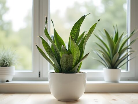 Beautiful snake plant in a modern pot enhancing home decor